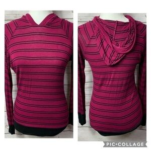 NWOT SPLASH Burgundy/Black Striped Hoodie
